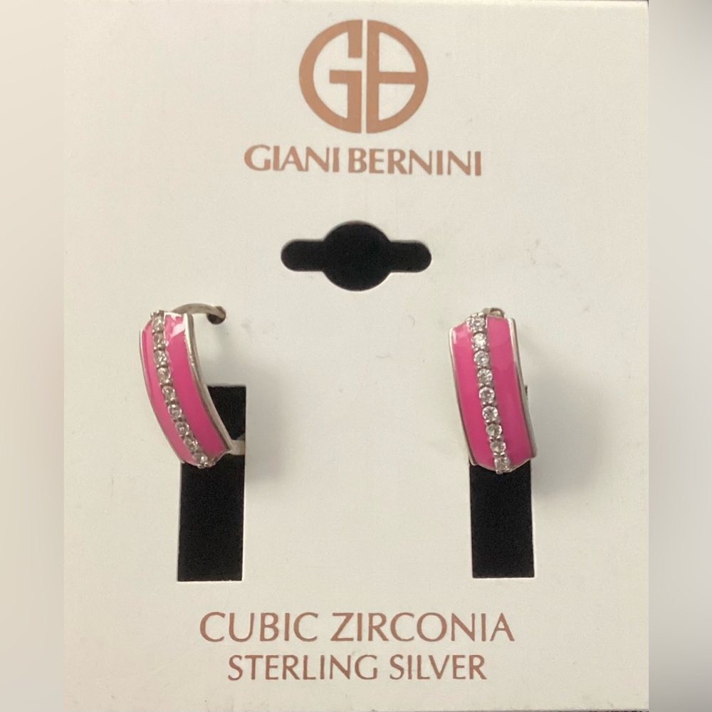 Giani Bernini Sterling Silver Magenta Rose with Cubic Zirconia Accent Hoops
